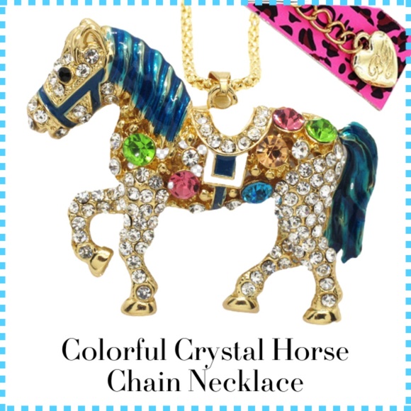 Multicolor Horse Necklace - Crystals and Rhinestones 2 1/2" Tall- Betsey Johnson - Picture 1 of 5